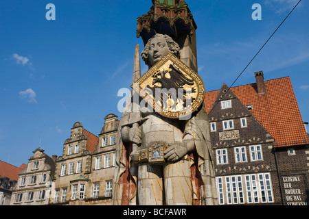 Deutschland, Bremen, Bremen, Marktplatz, der Roland-Statue Stockfoto