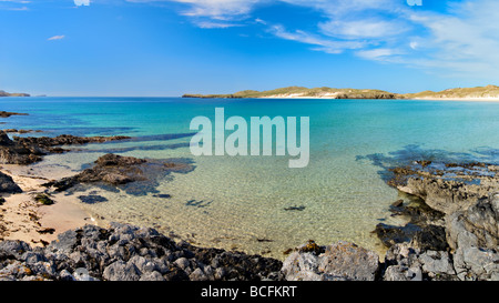 Herrlichen Sandstrand und die Bucht von Balnakeil Bucht, Durness, Sutherland in Schottland in Richtung Faraid Kopf & Cape Wrath Stockfoto