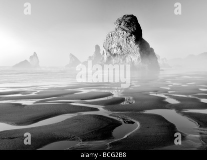 Meer-Stacks und Ebbe reflektierenden Pools an Samuel H Boardman State Scenic Korridor Oregon Stockfoto