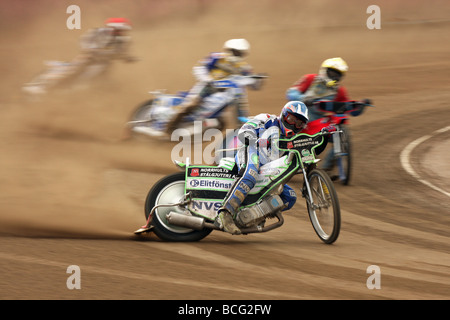 Speedwayrennen an Svansta Rennstrecke in Nyköping, Schweden. Stockfoto