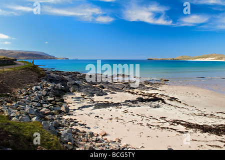 Herrlichen Sandstrand und Bucht von Balnakeil Bay, Durness, Sutherland in Schottland suchen in Richtung Cape Wrath & Faraid Kopf Stockfoto