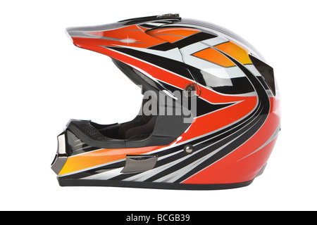 Motocross-Motorrad-Sturzhelm isoliert auf weißem Hintergrund Stockfoto