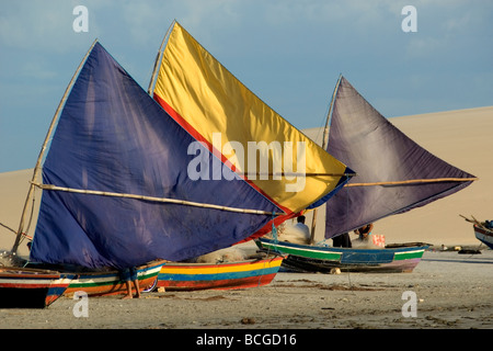 "Jangadas", typisch brasilianischen Fischerboot am Strand Jericoacoara, Ceara, Brasilien Stockfoto