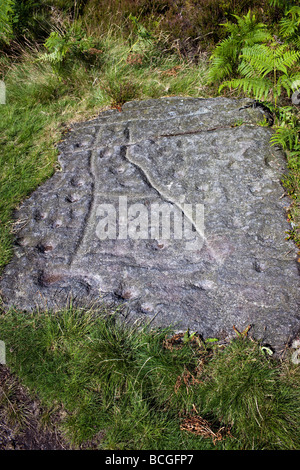 Prähistorische Felszeichnungen auf Ilkley Moor, Yorkshire UK Stockfoto