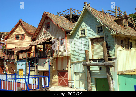 Popeye Village of Sweethaven, wo Popeye der Film mit Robin Williams in Anchor Bay in Mellieha auf der Mittelmeerinsel Malta gedreht wurde Stockfoto