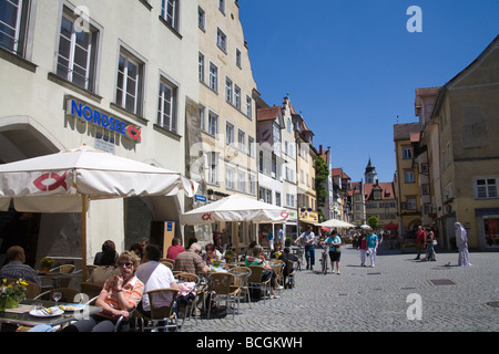 Lindau Bayern Deutschland EU kann Maximilianstrase die wichtigsten gepflasterten Fußgängerzone, gesäumt von historischen Gebäuden Stockfoto