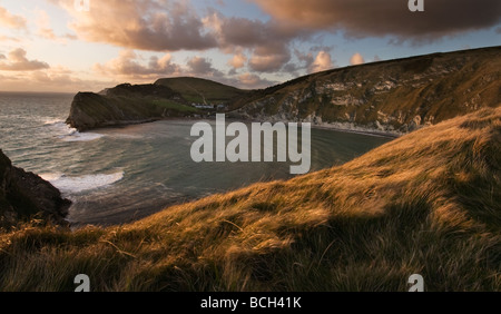 Abendlicht am Lulworth Cove auf der Insel von Purbeck South Dorset South West England UK Stockfoto