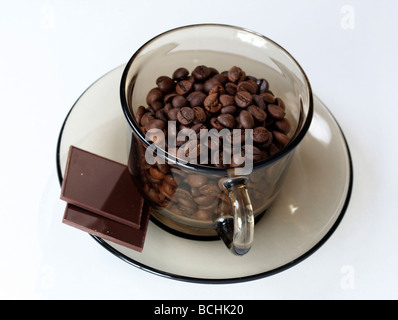 Tasse Kaffee und Schokolade Stockfoto