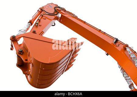 Orange klar Bagger Schaufel Strahl über weiß mit Beschneidungspfad isoliert. Hautnah. Stockfoto