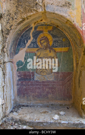Ruinen der St.-Nikolaus-Kapelle mit Wandmalereien aus dem 17. Jahrhundert in der Nähe von Sami auf der Insel Kefalonia Griechenland GR Stockfoto