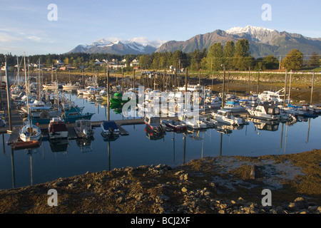 Kommerzielle & Private Boote in Haines Harbor SE AK Herbst Chilkat Range Stockfoto