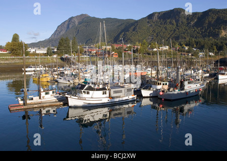 Kommerzielle & Private Boote in Haines Harbor SE AK Herbst Chilkat Range Stockfoto