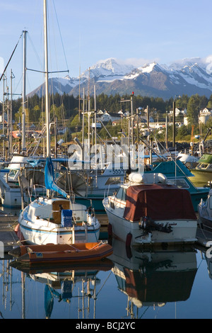 Kommerzielle & Private Boote in Haines Harbor SE AK Herbst Chilkat Range Stockfoto