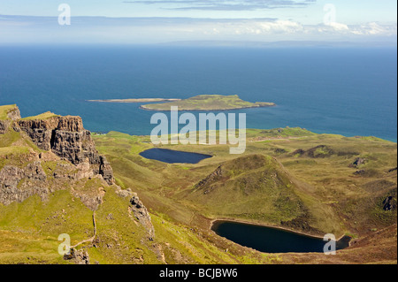 Loch Langaig und Loch Hasco aus der Quiraing Flodigarry Insel. Trotternish, Isle Of Skye, innere Hebriden, Schottland, Großbritannien Stockfoto