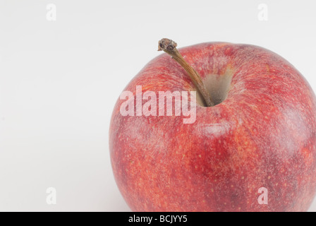 roter Apfel, isoliert auf weiss mit Stiel in tack Stockfoto