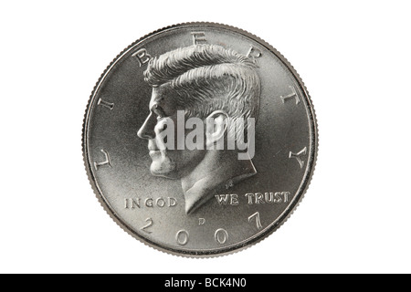 John F Kennedy Half Dollar Münze mit Beschneidungspfad Stockfoto