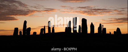 Callanish Steinkreis, Sonnenuntergang am Sommer-Sonnenwende, Isle of Lewis, äußeren Hebriden, Schottland Stockfoto