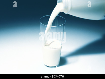 Glas Milch gießen Stockfoto