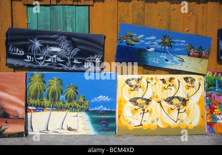 Naive Malerei auf lokale Kunst-Markt - Dominikanische Republik - Isla Saona - Caribbean Stockfoto