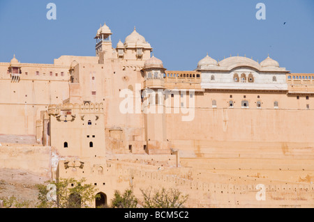 Amber Fort, mit Meerblick, von Mauern umgebene Stadt, Elefanten, Parks, Gärten, getrocknet Seegrund, Befestigungen, Tore, Jaipur, Rajasthan, Indien Stockfoto