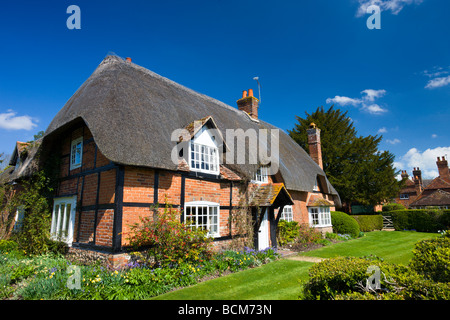 Malerisches Reetdachhaus mit Garten in Longparish Hampshire England Frühjahr April 2009 Stockfoto