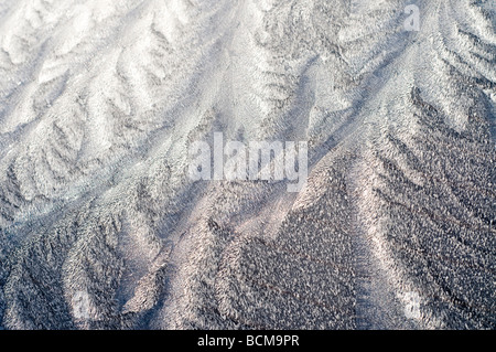 Frost auf Auto Windschutzscheibe mit gefrorenen Scheibenwischer. Stockfoto