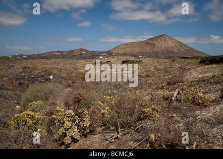 Lave Wüste vor Montaña Blanca oder am weißen Berg Vulkan-Berg in der Nähe von San Bartolomé auf Lanzarote auf den Kanarischen Inseln Stockfoto