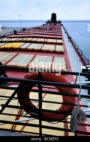 Deck das Dampfschiff William G Mather nach achtern Stockfoto