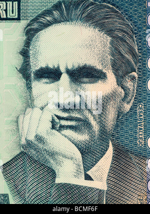 Cesar Vallejo auf 10000 Indis 1988 Banknote aus Peru Stockfoto