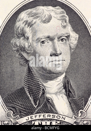 Thomas Jefferson auf 2 Dollar 2003 Banknote aus USA Stockfoto