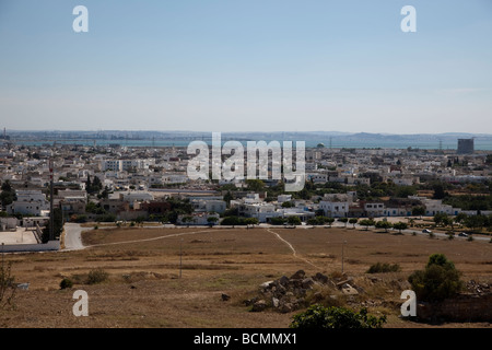 Neue Stadt Karthago in Tunesien, gesehen von der Website von den antiken römischen Ruinen Stockfoto