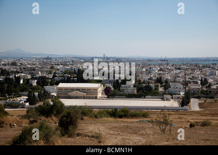 Neue Stadt Karthago in Tunesien, gesehen von der Website von den antiken römischen Ruinen Stockfoto