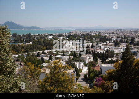 Neue Stadt Karthago in Tunesien, gesehen von der Website von den antiken römischen Ruinen Stockfoto