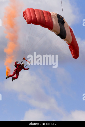 schnell landen, Mitglied der roten Teufel Freifall Display Team für eine Landung Fallschirmspringen Stockfoto