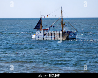 Garnelen fischen Trawler in der Nordsee vor der Nordfriesischen Inseln Deutschland tätig Stockfoto