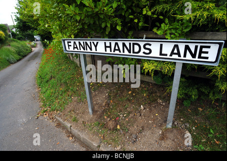 Fanny Hände Lane eine lustige Straßenschild in Ludford lincolnshire Stockfoto