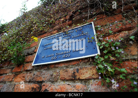 Blaue Tafel zum Gedenken an Alfred lord Tennyson in Louth Stockfoto