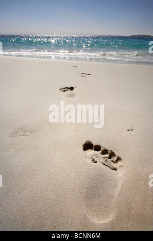 Fußspuren im Sand Murrays Beach Booderee National Park Jervis Bay Territory Australien Stockfoto