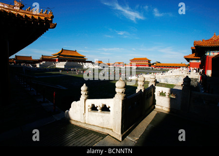 Blick auf die Halle der höchsten Harmonie Countyard, Verbotene Stadt, Peking, China Stockfoto