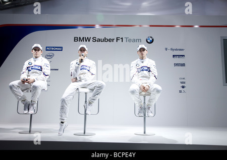 Christian Klien, Nick Heidfeld, Robert Kubica im BMW Sauber Team starten 2009 Stockfoto