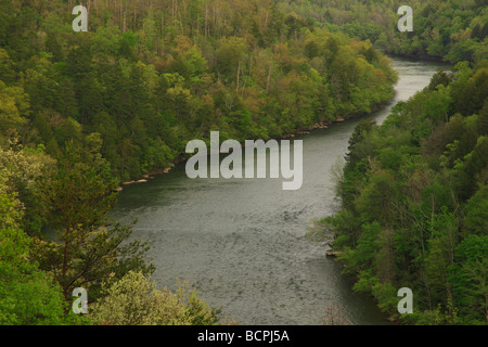 Blick auf Cumberland River Schlucht von Terrasse des Dupont Lodge in Cumberland Falls State Resort Park Corbin Kentucky Stockfoto