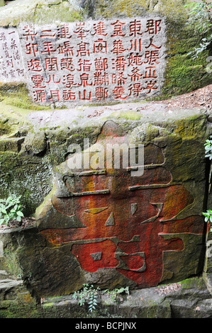 Kalligraphie-Steinbildhauen in Gushan Yongquan Tempel, Fuzhou, Fujian Provinz, China Stockfoto