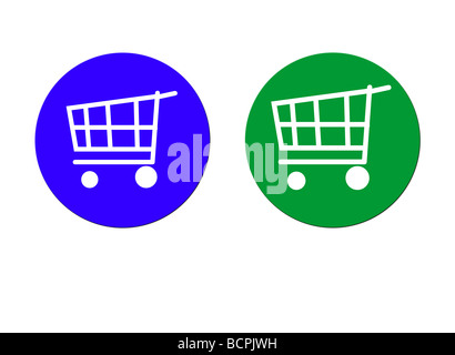 Zwei Runde shopping Cart Tasten isoliert auf weißem Hintergrund Stockfoto