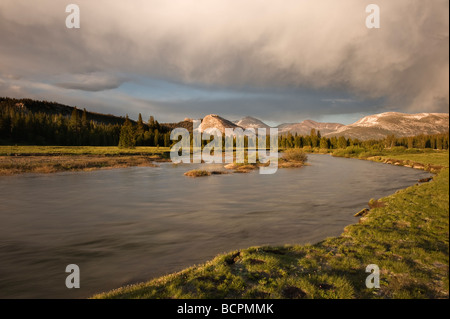 Tuolumne River mit Lembert Dome im Abstand, Tuolumne Meadows, Yosemite Nationalpark, Kalifornien Stockfoto