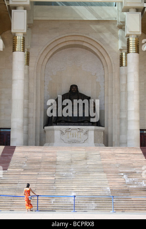 Dschingis Khan-Denkmal in Sukhbaatar Platz, Ulaanbaatar, Mongolei Stockfoto