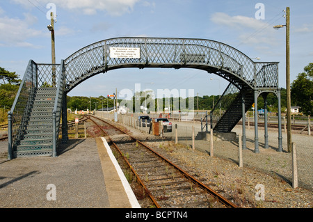 Gusseiserne viktorianische Fußgängerbrücke über die Eisenbahnstrecke, hergestellt in der Saracen Foundry, Glasgow, an der Wellington Bridge, County Wexford Stockfoto