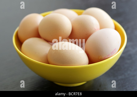 Schale mit frischem braune Eier aus Freilandhaltung Ohne Menschen Stockfoto