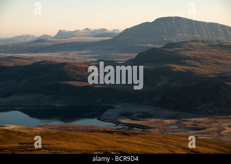 Ben Loyal und Ben hoffen auf Loch Eriboll aus Cranstackie, Sutherland, Schottland, Großbritannien Stockfoto