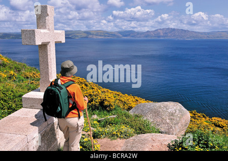 Spanien, Jakobsweg: Ende der Welt – St. James Pilgrim am Cabo Fisterra in Galizien Stockfoto