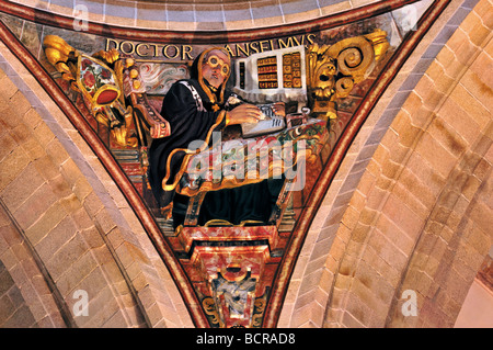 Spanien, Jakobsweg: Erleichterung der Doktor Anselmus mit Brille in der Basilika des Klosters Samos in Galizien Stockfoto